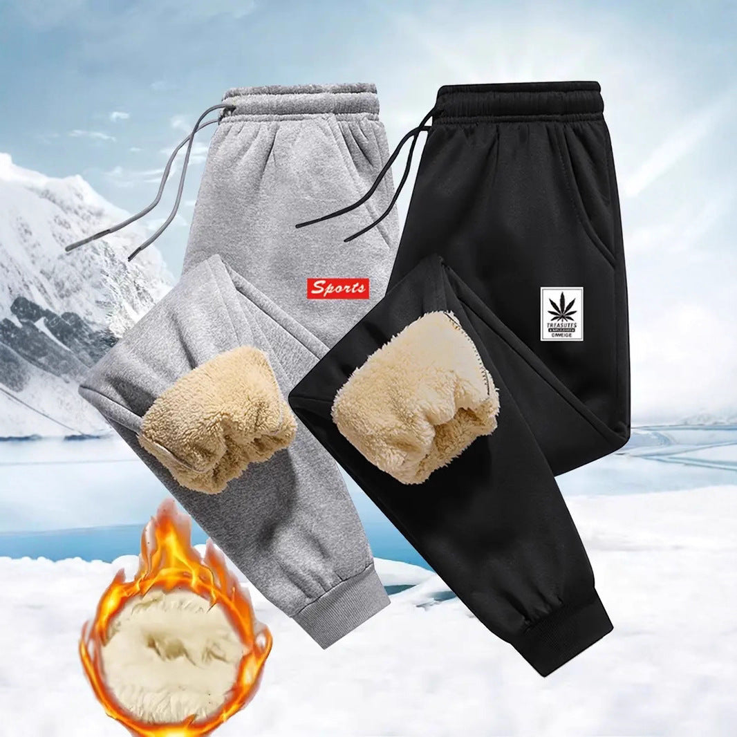 Mens Fleece-Lined Winter Jogger Pants With Drawstring Waist