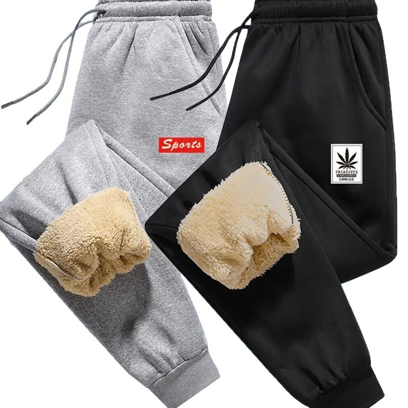 Mens Fleece-Lined Winter Jogger Pants With Drawstring Waist