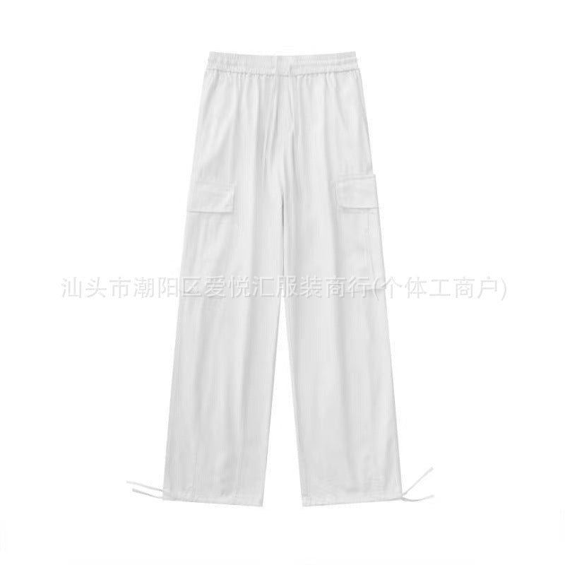 Loose Fitting Casual Straight Leg Cargo Pants With Multiple Pockets And A Drawstring Waist