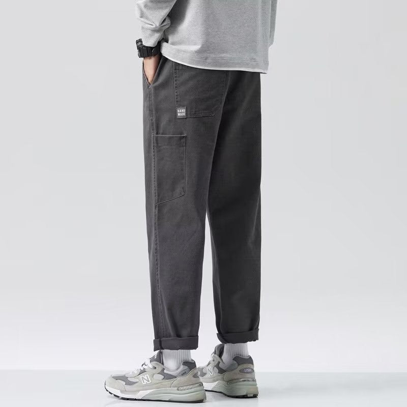 Mens Solid-Color Straight-Leg Mid-Waist Work Pants