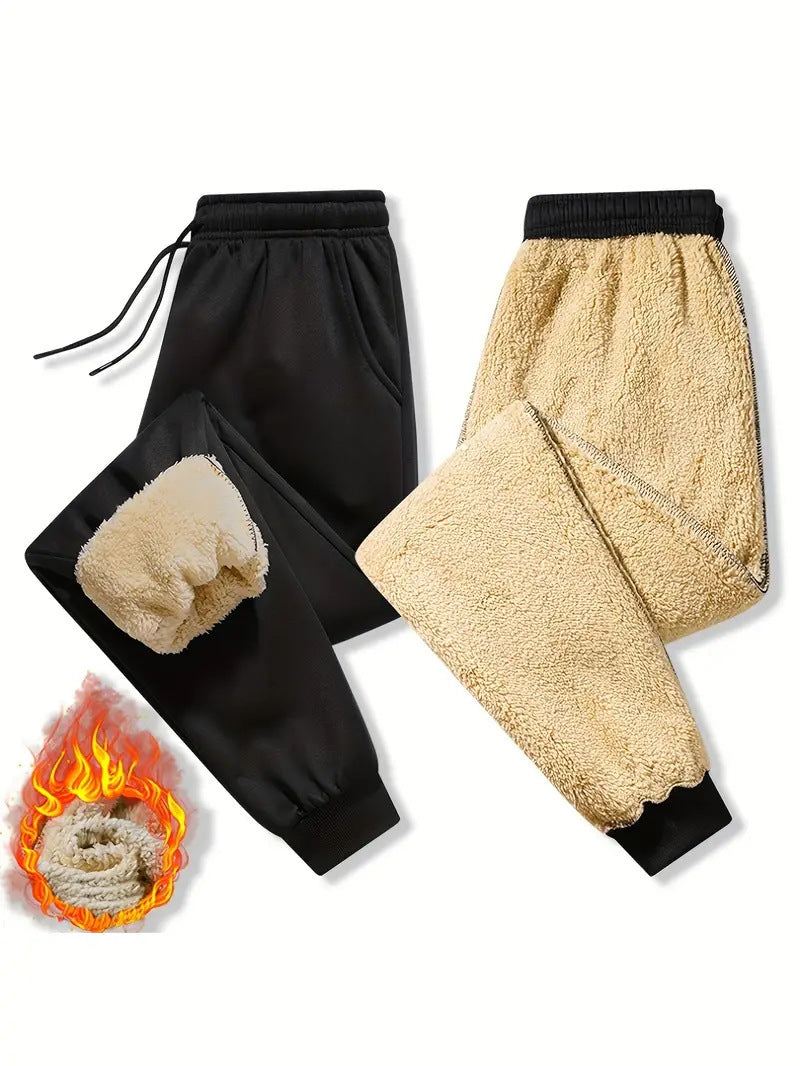Mens Fleece-Lined Winter Jogger Pants With Drawstring Waist