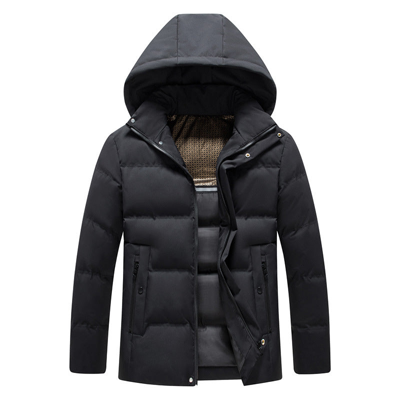 Mens Padded Cotton Coat With Fleece-Lined Detachable Hood