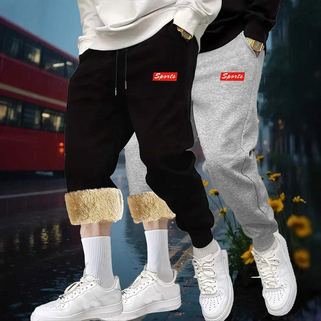 Mens Fleece-Lined Winter Jogger Pants With Drawstring Waist