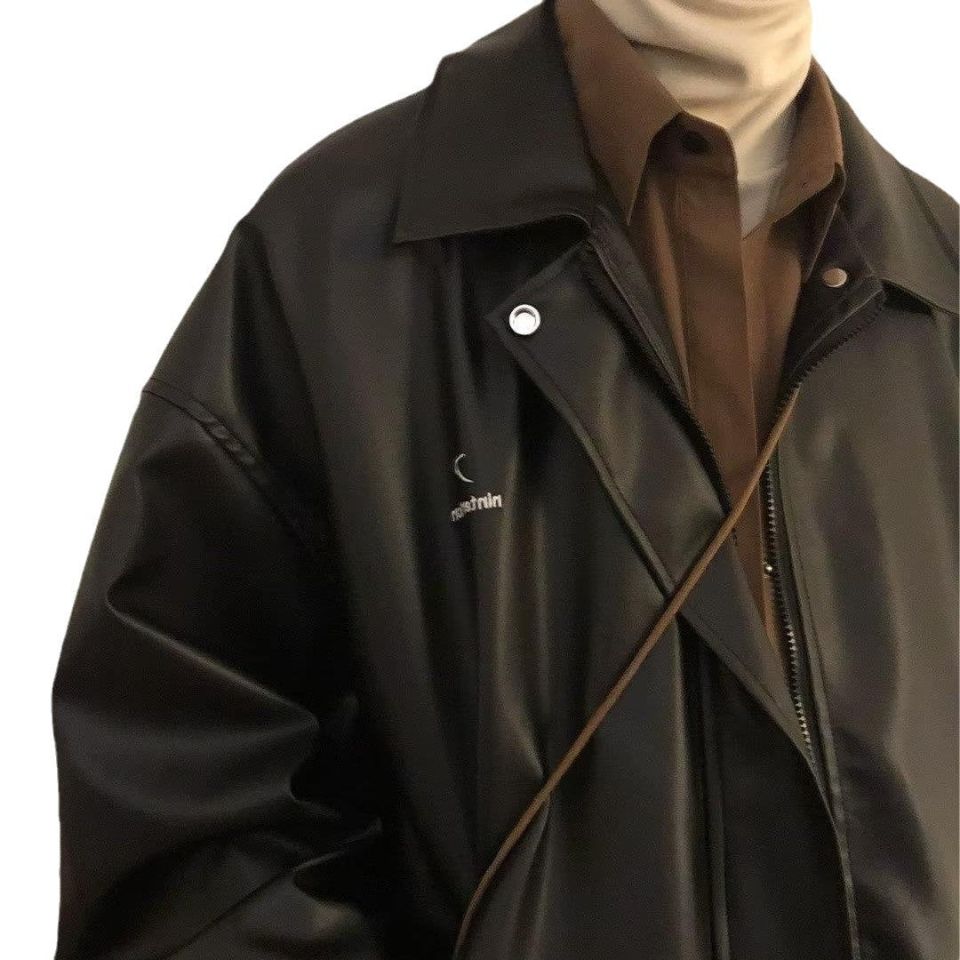 Trendy Cool Leather Jacket A Slim-fit Streetwear Coat