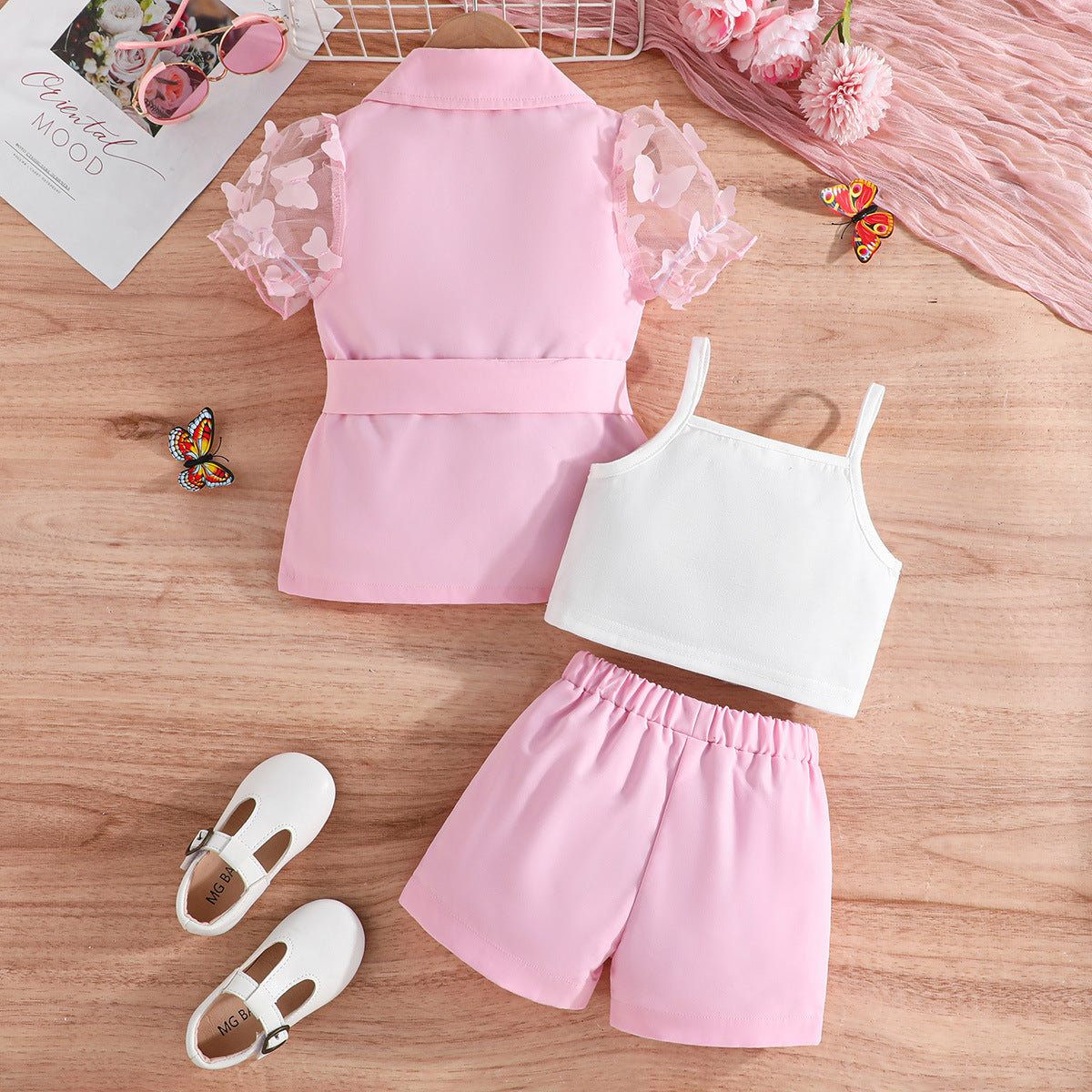 Girls' Suit Top Sling Romper Pants Three-piece Suit